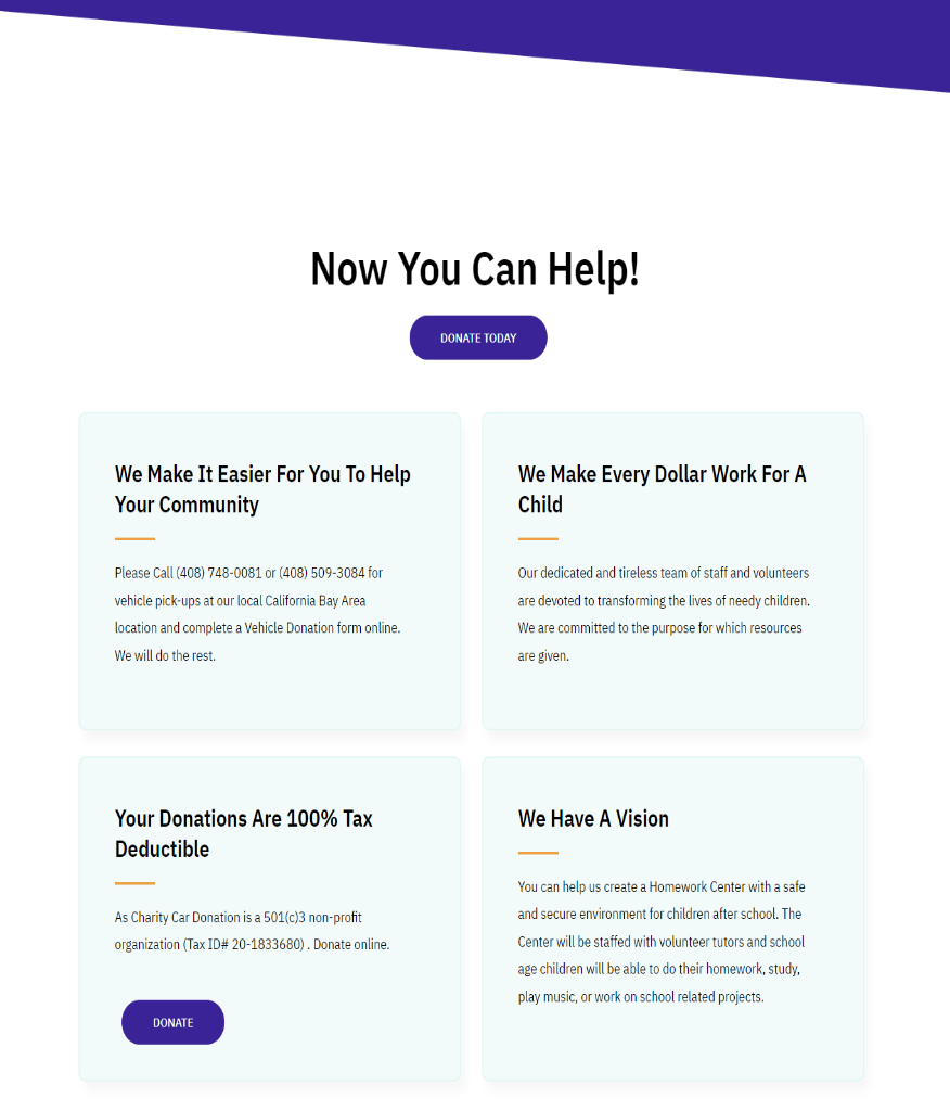 Charity Cars For Kids Home Page Help Section